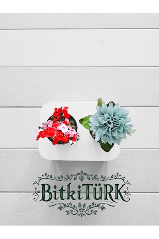 Bitkitürk- 2li Seramik Saksıda Yapay Çiçek Ofis Cafe Salon