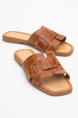 Luvishoes Luvi Shoes Notre Taba Baskı Hakiki Deri Kadın Terlik Taba