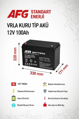 Sb Battery 12v 100 Ah Bakımsız Kuru Akü