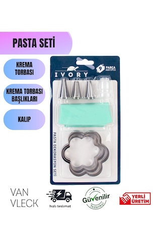 9 Parça Pasta Seti Krema Torbası, 3 Kalıp, 3 Duy, 2 Başlık