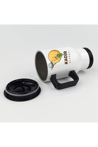 Kişiye Özel Kulplu Uzay Temalı Çelik Bardak Termos - 450mlt Beyaz