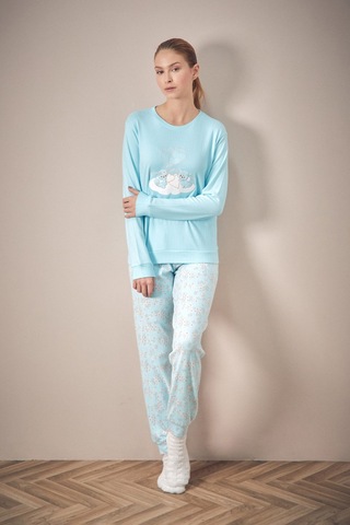 Fullamoda Ayıcık Nakışlı Bisiklet Yaka 2 Li Pijama Takımı 24mıcg631125723-mavi Mavi