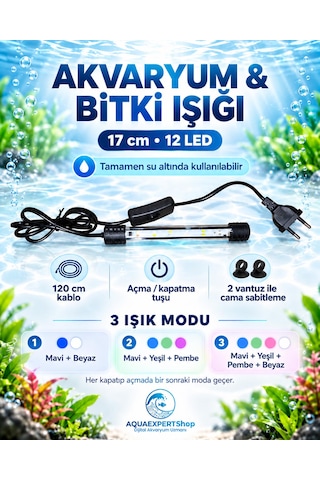 Akvaryum Işığı - Balık Işığı - Bitki Işığı - 17 Cm - 12 Led - Tamamen Su İçinde Kullanılabilir - 3 Modlu - 2w - Mükemmel Işık