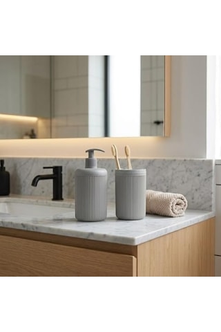 İkili Sabunluk Seti - Modern Banyo Ve Mutfak Tezgah Üstü Seti - Sıvı Sabunluk Ve Losyon Şişesi - Paslanmaz Pompalı 2'li Set-antrasit Renk 000 Açık Krem