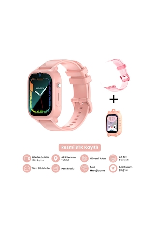 Harvox Hx Kids 4g Max Sim Kartlı Akıllı Çocuk Saati 3 Kordonlu Gps Konum Takibi Arama Konuşma 4g Destekli Pembe