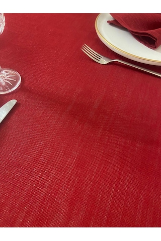Simli Dertsiz Salon Masa Örtüsü Kırmızı 13 Parça