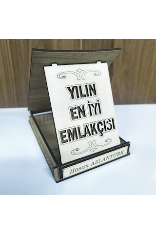 Kişiye Özel Yılın En İyi Emlakçısı Ahşap Plaket 9,5x13,5x2,5