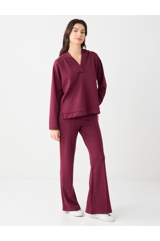 Jimmy Key Jimmy Key Bordo Yüksek Bel Bol Paça Modal Jogger Pantolon 5ww114328562