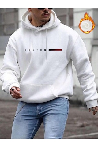 Altamira Erkek Boston Baskılı Oversize Kapşonlu Sweatshirt 001