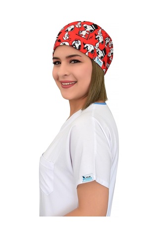 Unisex Snoopy Desenli Hastane Doktor Hemşire Cerrahi Bonesi Beyaz Beyaz