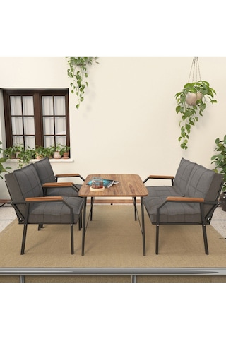 Mygusi Hayal Balkon, Bahçe, Cafe, Teras - Metal Kanepe Koltuk Takımı - 2+1+1 Masali Koyugri Koyu Gri