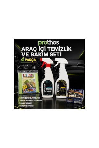 Araç İçi Temizlik Ve Bakım Seti 4 Parça Genel Temizleyici 500 Ml, Torpido Bakım Sütü, Mikrofiber Bez Ve Parlatıcı Sünger