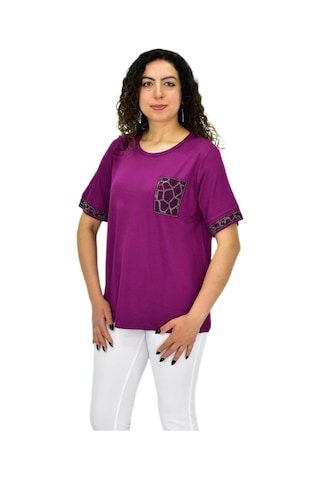 Caftan Kadın Kısa Kol Taşlı Bluz Bgl-st04709 Mor