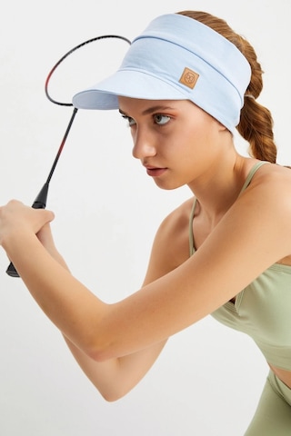 Butikgiz Kadın Uv Korumalı Katlanabilir Üstü Açık Yumuşak Siperli %100 Pamuklu Penye Tenis Vizör Şapka Bebe Mavi