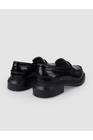 Hakiki Deri Siyah Açma Kadın Loafer Siyah