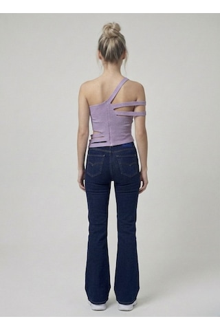 Neden Tekstil Asimetrik Tek Omuz Triko Crop Bluz - Lila