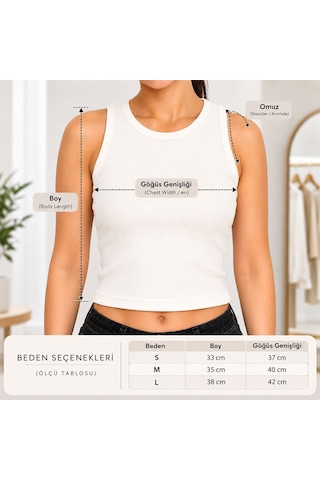 Bk Gift Sıfır Kol Fitilli Crop Bluz - Esnek Likralı Günlük Crop Beyaz