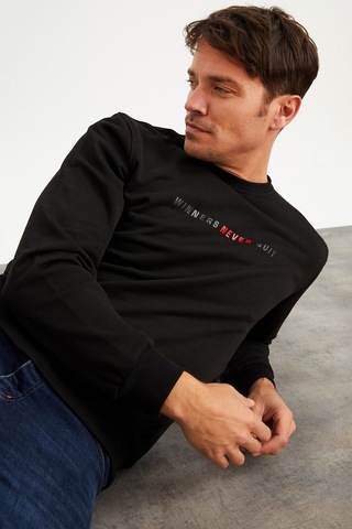 Mysport 5013 Erkek Bisiklet Yaka Baskılı Sweatshirt-siyah Siyah