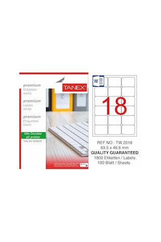 Tanex Tw-2018 Laser Etiket 63.5X46.6MM Tanex Tw-2018 Laser Etiket 63.5X46.6MM