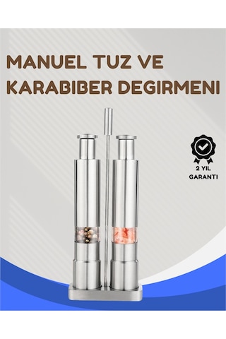 Paslanmaz Çelik Tuz Ve Kararbiber Öğütücü - Şeffaf Akrilik Hazne Renkli