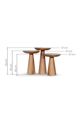 3'lü Zigon Mantar Sehpa Mushroom Masif Ahşap Modern Yan Sehpa Takımı Siyah