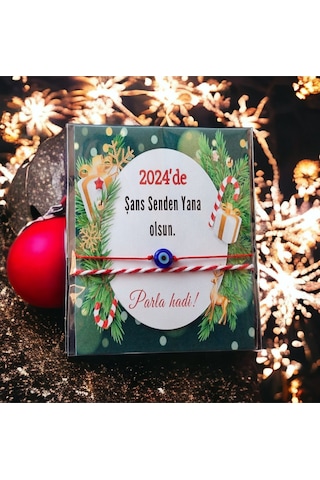 Yeni Yıl Yılbaşı Hediyesi Kırmızı İpli Nazar Boncuklu İkili Bileklik