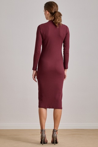 Midi Bordo Kaşkorse Elbise Bordo