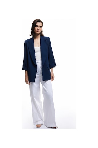 Koton Şal Yaka Kıvırmalı 3/4 Kol Detaylı Cepli Oversize Blazer Ceket Lacivert 6wak50048uw Lacivert