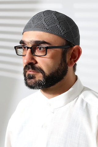Makine Örgüsü Dantel Detaylı Namaz Takkesi Füme Füme