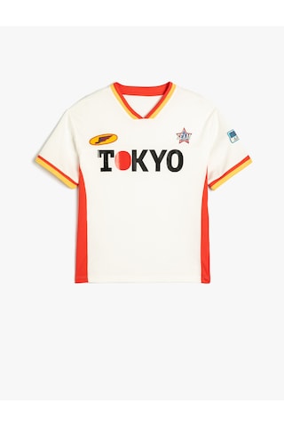 Koton Spor Tişört Tokyo Baskılı Kısa Kollu V Yaka Baskılı Beyaz 4skb10730tk Beyaz