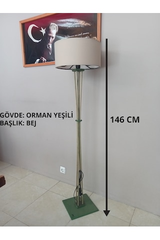 Ahşap Ayaklı Lambader-köşe Lambası- Orman Yeşili- Bej