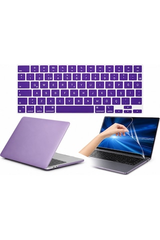 Arabulalaca Apple Uyumlu MacBook Air 13.6 Inç A3449 A3240 A3113 A2681 M2 / M3 / M4 / M5 Kılıf Hardcase Kapak Klavye Koruyucu +ekran Koruyucu 3 L Mor