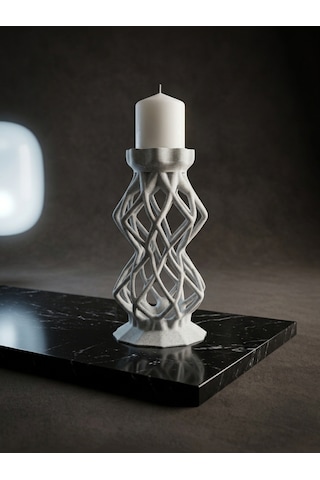 3D Mumluk Şamdan Mermer Desenli Salon Aksesuarı
