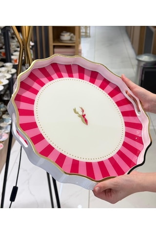 Lüks Akrilik Yuvarlak Tepsi İwon Pink 38cm-5107
