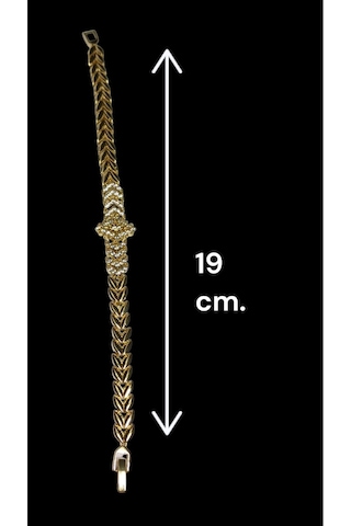 Işıltılı Zirkon Taşlı Yaprak Motifli Altın Kaplama Şık Bileklik Gold