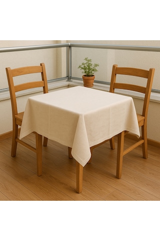 Doğal Ham Bez Kare Balkon Masa Örtüsü 90x90 Cm Minimal Yıkanabilir 2 Kişilik Bej
