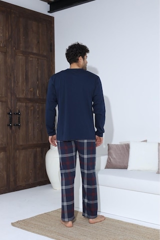 Lukitus Sıfır Yaka Düğmeli Pamuklu Erkek Pijama Takımı Lacivert Byrz70015-l Lacivert