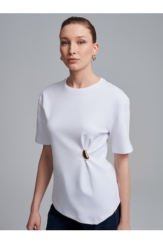 Dilvin 32445 Aksesuar Detaylı Basic T-shirt-beyaz Beyaz