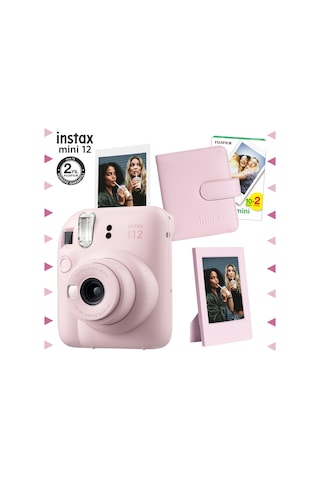 Fujifilm Instax Mini 12 Fotoğraf Makinesi + 20'li Film + Çerçeve + Kare Albüm Seti Pembe