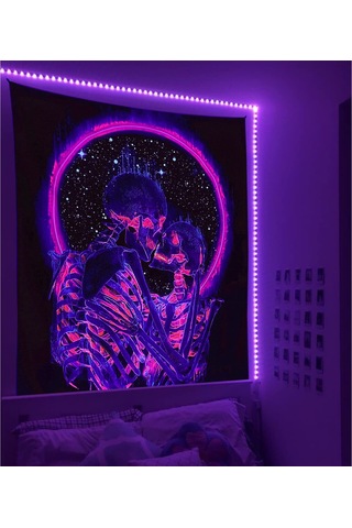 Neevoyu Karanlık Odalar İçin Parlayan Aşık Kelle Desenli Neon Duvar Dekoru - Hafif Poliester Tapestri Diğer