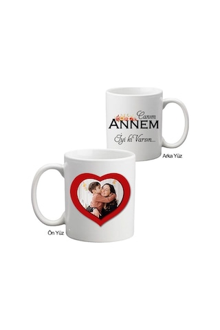 Anneler Günü Hediyesi Canım Annem Kalpli Fotoğraflı Kupa Bardak