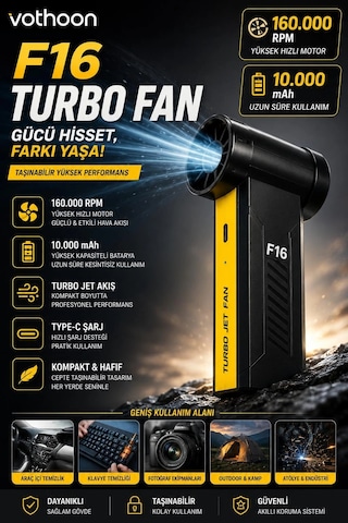 F16 Turbo Jet Fan 160.000rpm Motorlu Elektrikli Hava Kompresörü Taşınabilir Yüksek Basınçlı Hava Üfl