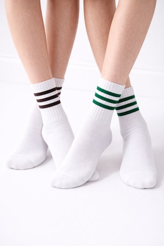 Plus Scorpion Beyaz Çizgili Tenis Çorabı Unisex Pamuklu, Uzun Spor Çorabı Beyaz