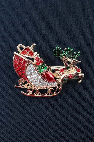 Noel Baba Kızağı Broş. Taşlı Geyikli Noel Baba Kızağı Broş. Yaka İğnesi Broş. Kadın Broş. Broş. Çok Renkli