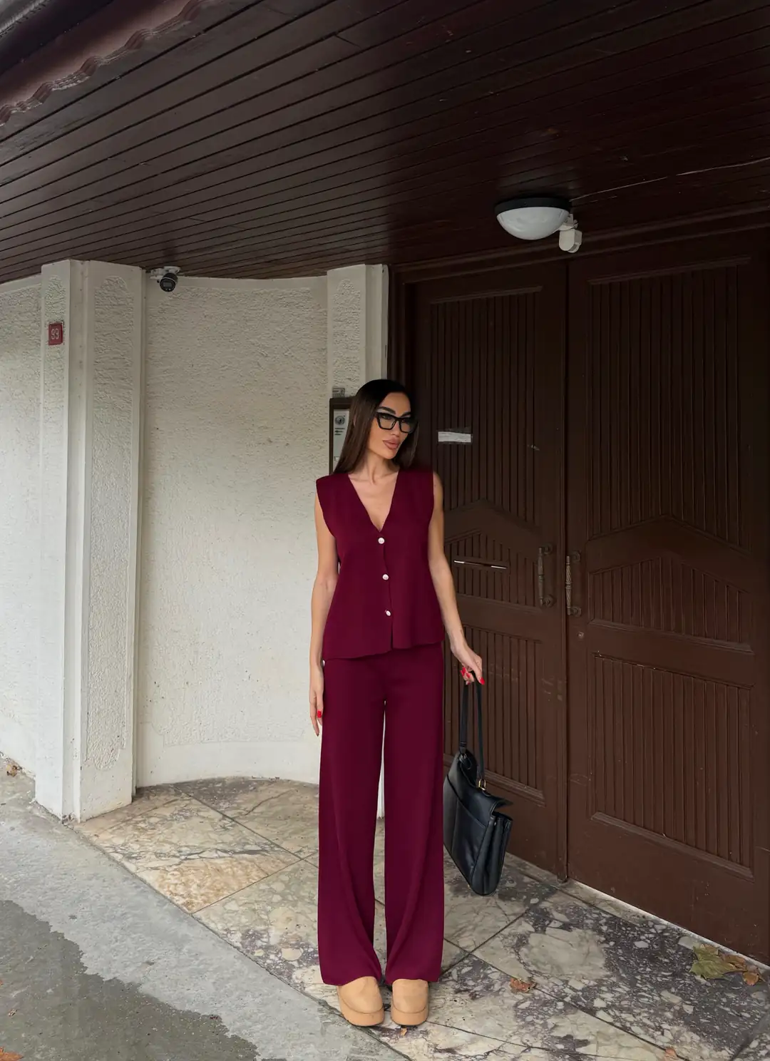 Lirya Prive Yelek Ve Palazzo Pantolon İkili Takım Bordo