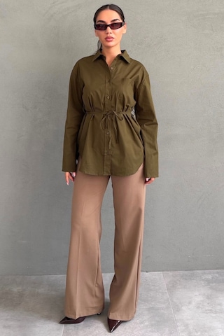 Madmext Haki Belden Bağlamalı Oversize Cepli Gömlek Mg2798