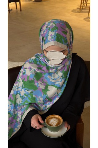 Qalortex Scarf Pamuklu Garden Desen Şal-bebe Mavi
