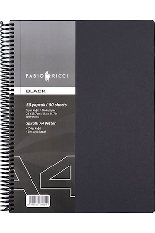 Fabio Ricci Black Spiralli A4 50 Yp Çizim Defteri