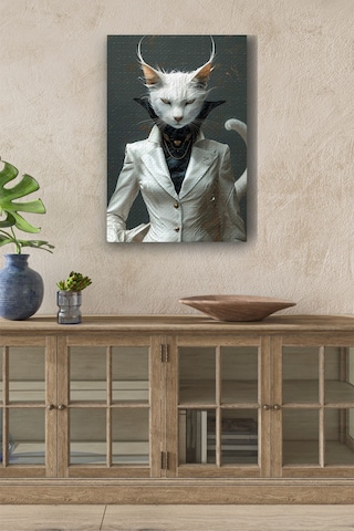 Modern Takım Elbiseli Kedi Portesi Yağlı Kanvas Tablo