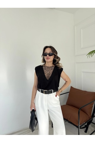 Keymoda Kadın Arkası Dantel Detaylı Basic Tshirt Siyah